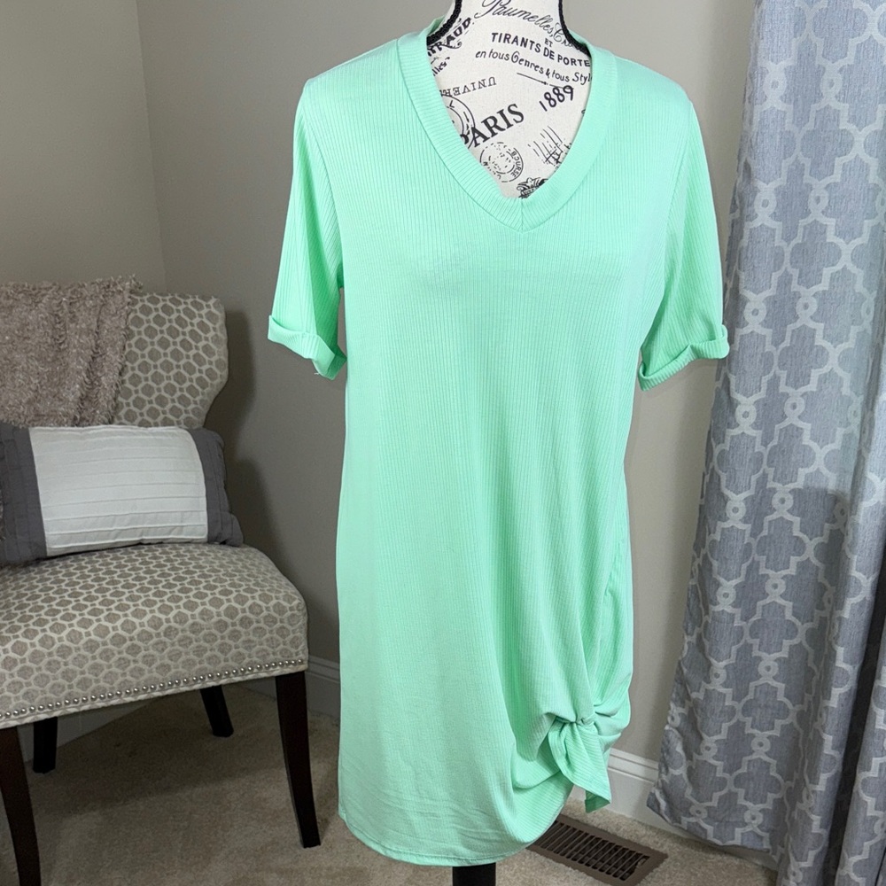 Mint Green V-Neck Tunic Dress